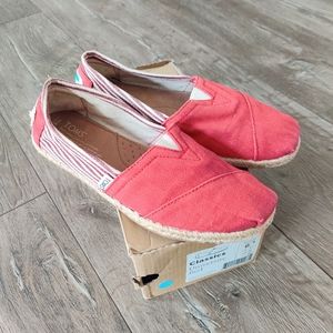 TOMS University Red Canvas Slip On Flat